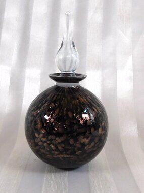 Glass Act Studios Dark Blue and Gold Flecked Perfume Bottle # 26059
